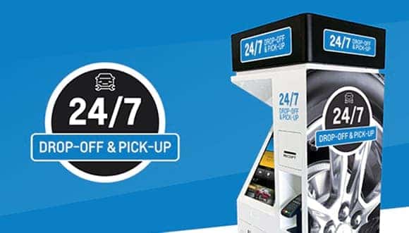 Self-service kiosk for 24/7 vehicle drop-off and pick-up, featuring a sleek design and user-friendly interface. Ideal for convenient car rental or service access.