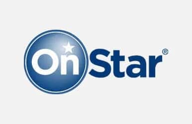 OnStar logo featuring a blue circle with white text, representing vehicle connectivity and safety services.