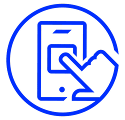 Hand icon tapping a smartphone screen, representing connectivity and mobile access to OnStar services.