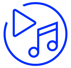 Play button and music note icon symbolizing entertainment options like movies, music, and apps