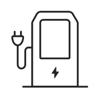 Icon of an electric vehicle charging station with a charging plug, symbolizing sustainable energy and electric transportation.